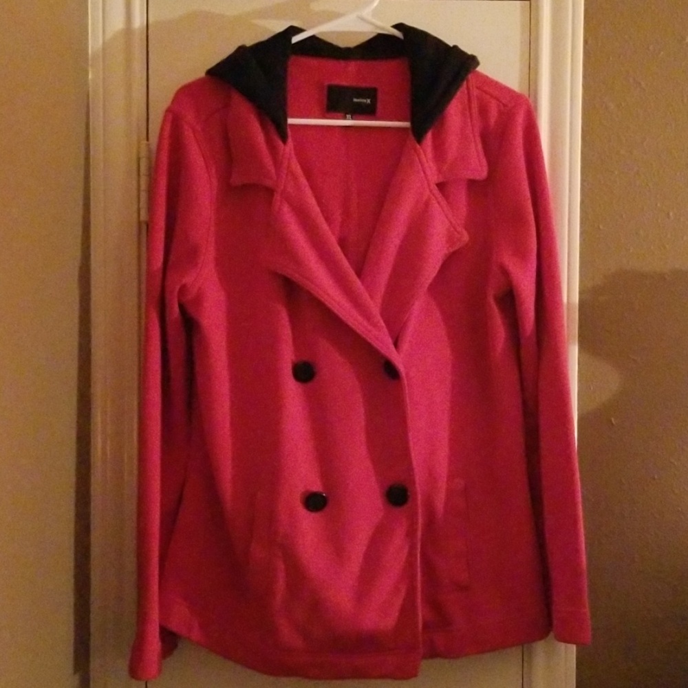 Red Hurley Button Up Hooded Jacket